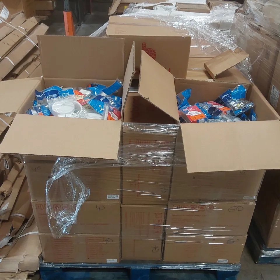 PALLET CONTAINING A VERY LARGE QUANTITY OF ASSORTED ELECTRICAL PARTS INCLUDING: TELEPHONE MODULES, TV MODULES, WIRING ACCESSORIES ECT