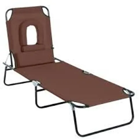 BOXED OUTSUNNY SET OF TWO STEEL FRAME SUN LOUNGERS, WITH RECLINING BACKS - BROWN