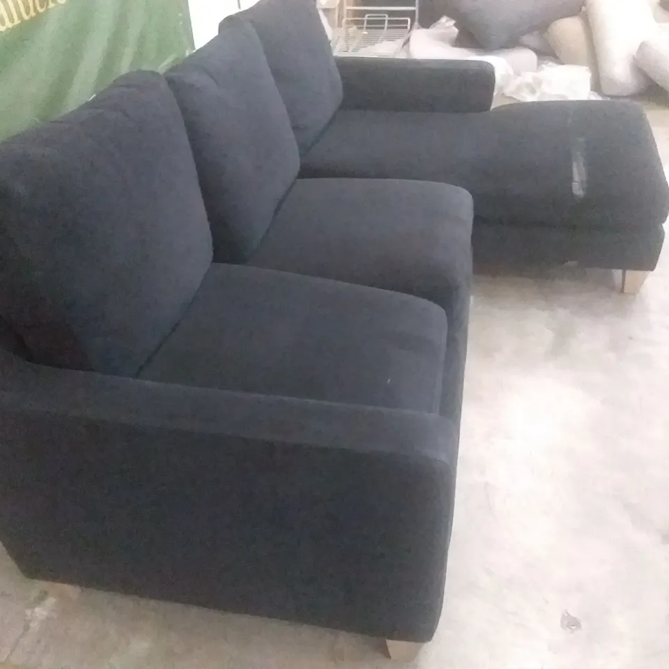 DESIGNER LOUNGE CO BLACK FABRIC 3 SEATER SOFA WITH CHAISE RHF END 