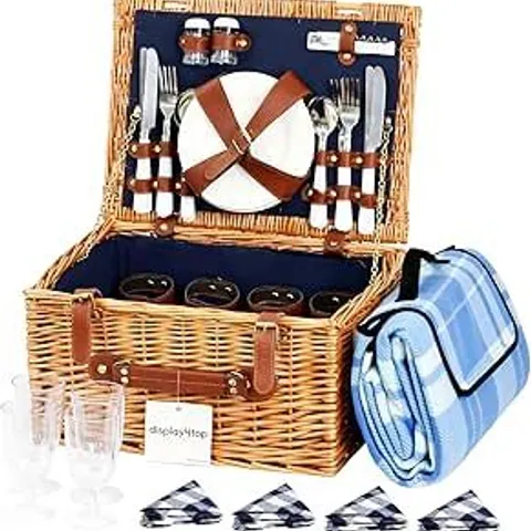 BOXED DISPLAY4TOP DELUXE 4 PERSON TRADITIONAL WICKER PICNIC BASKET WICKER HAMPER