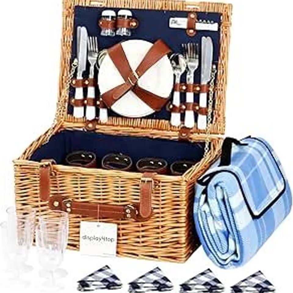 BOXED DISPLAY4TOP DELUXE 4 PERSON TRADITIONAL WICKER PICNIC BASKET WICKER HAMPER