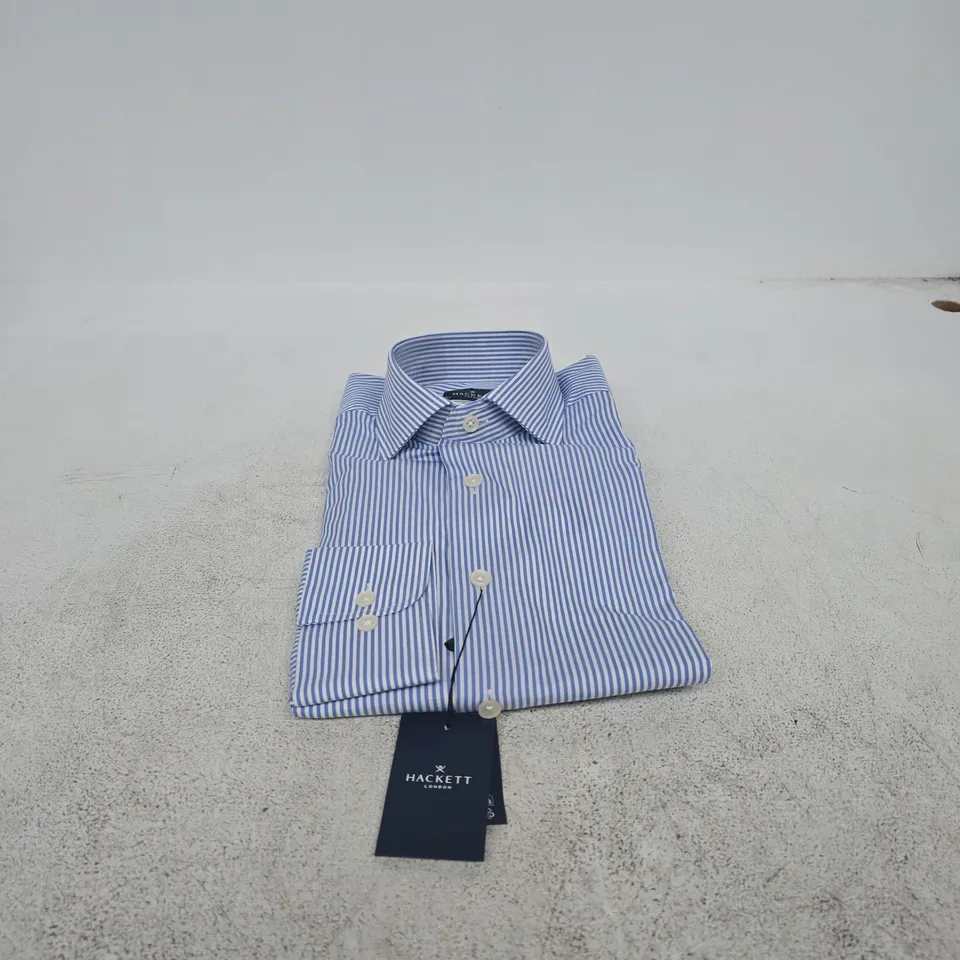 HACKET LONDON BLUE/WHITE STRIPE SHIT NECK 15.7