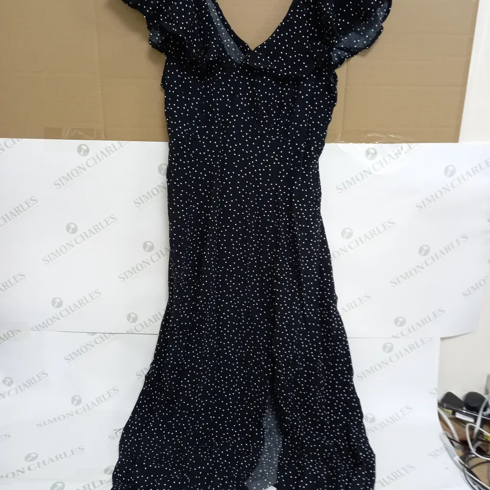 NOBODYS CHILD SUKI MIDI POLKA DOT DRESS IN BLACK - UK 12