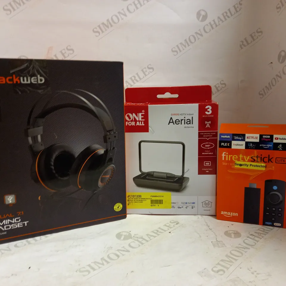 LOT OF APPROXIMATELY 12 ELECTRICAL ITEMS, TO INCLUDE GAMING HEADSET, FIRESTICK, AERIAL, ETC