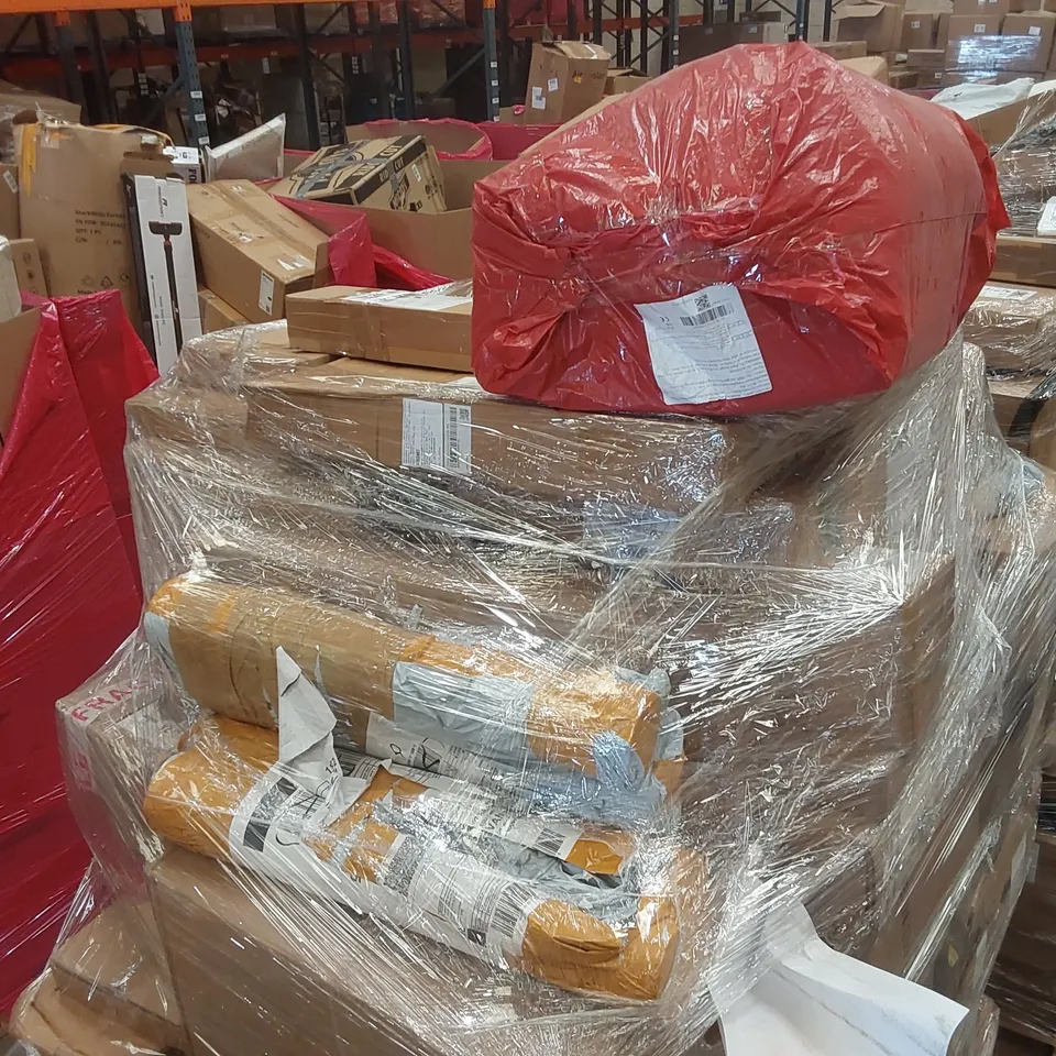 PALLET CONTAINING VARIOUS ASSORTED BOXED ITEMS TO INCLUDE, PIPE BENDING KIT, CARRY CASE, WALL PAPER ROLLS, DEEP FAT FRYERS AND LOTS MORE UNMARKED BOXED ITEMS 