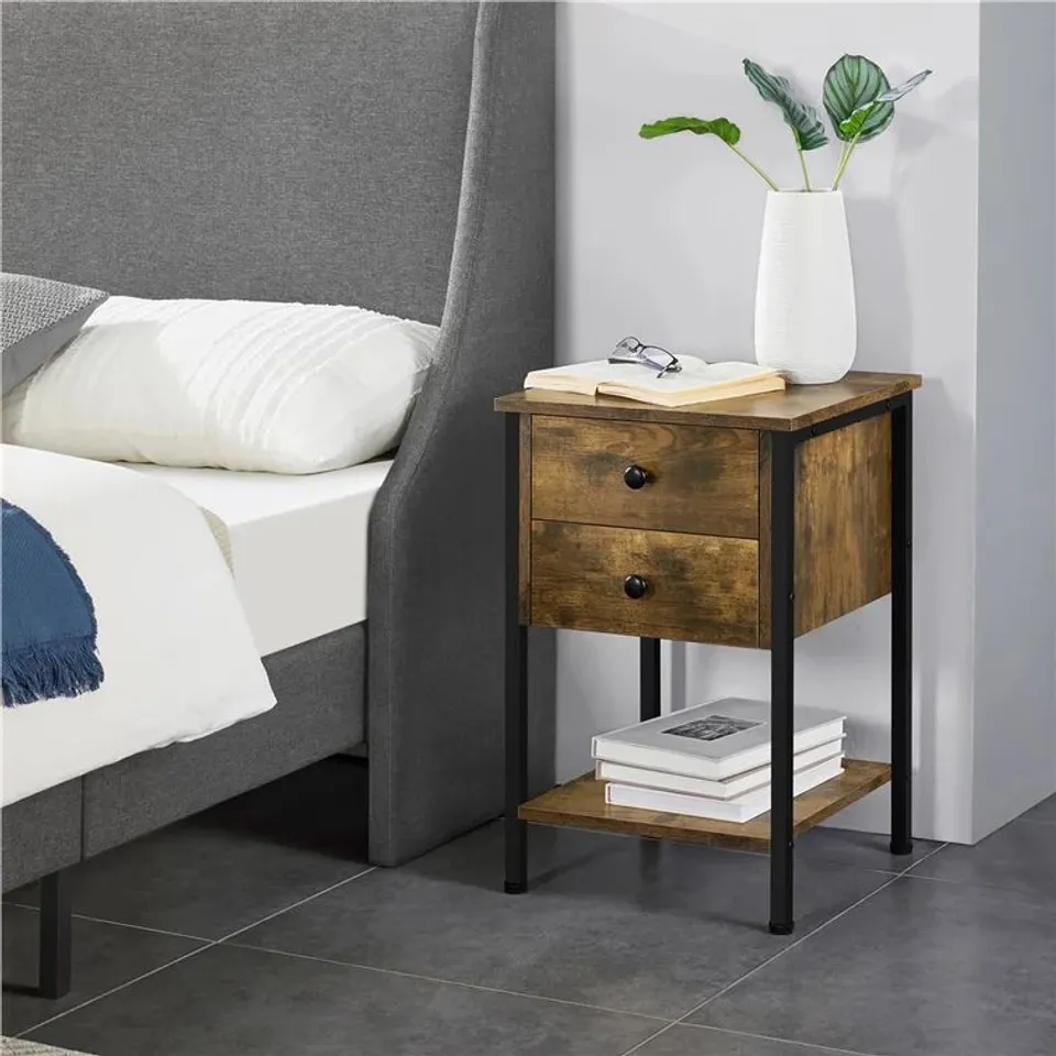 BOXED TOWSON 2 DRAWER BEDSIDE TABLE RUSTIC BROWN