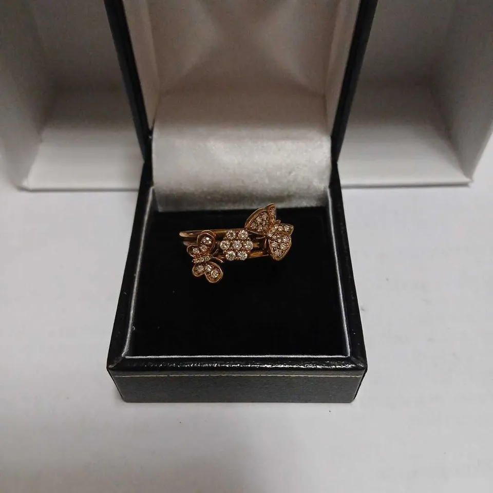 0.33CT DIAMOND BUTTERFLIES & FLOWER CLUSTER RING 9CT GOLD