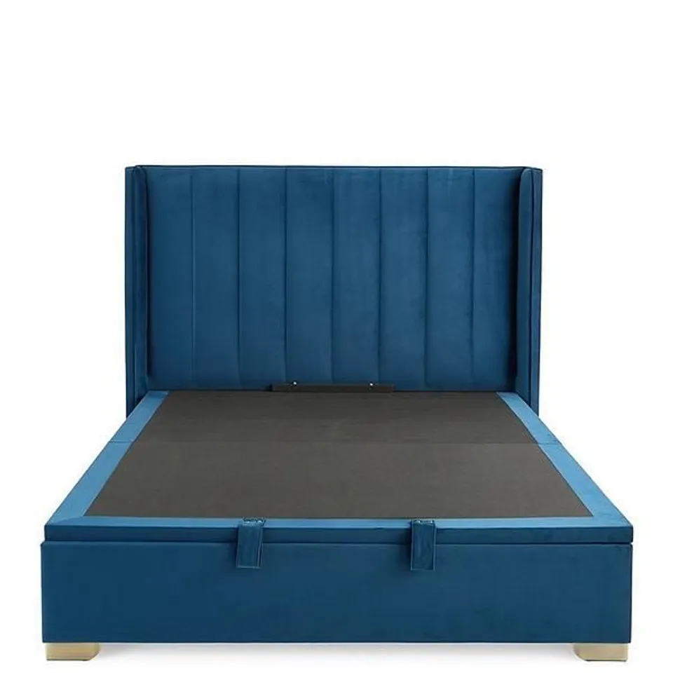 BOXED DAKOTA VELVET LIFT UP STORAGE DOUBLE BED FRAME - BLUE (5 BOXES)