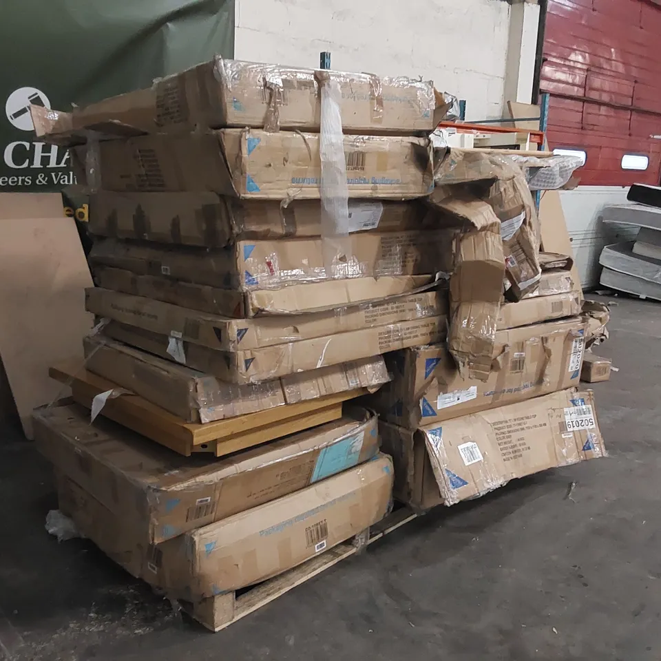 PALLET OF ASSORTED FURNITURE PARTS ECT - MOSTLY TABLE TOPS