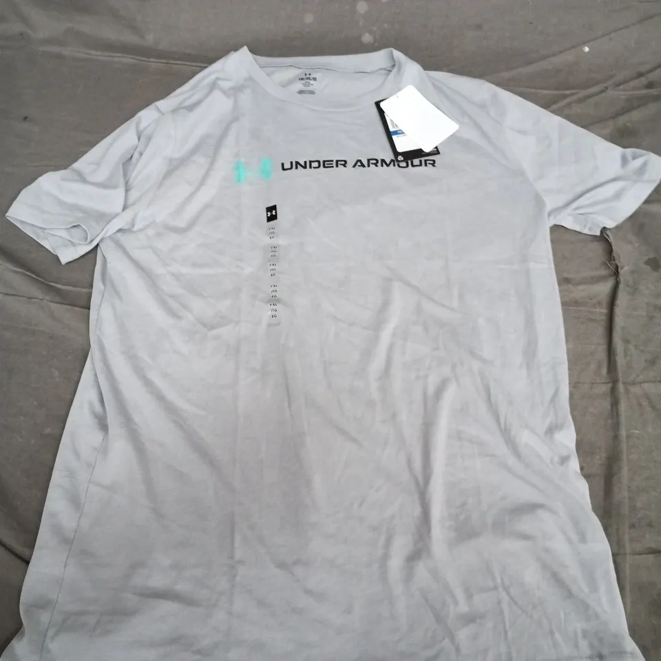 UNDER ARMOUR KIDS' T-SHIRT – LIGHT GREY, 100% COTTON, SIZE YXL