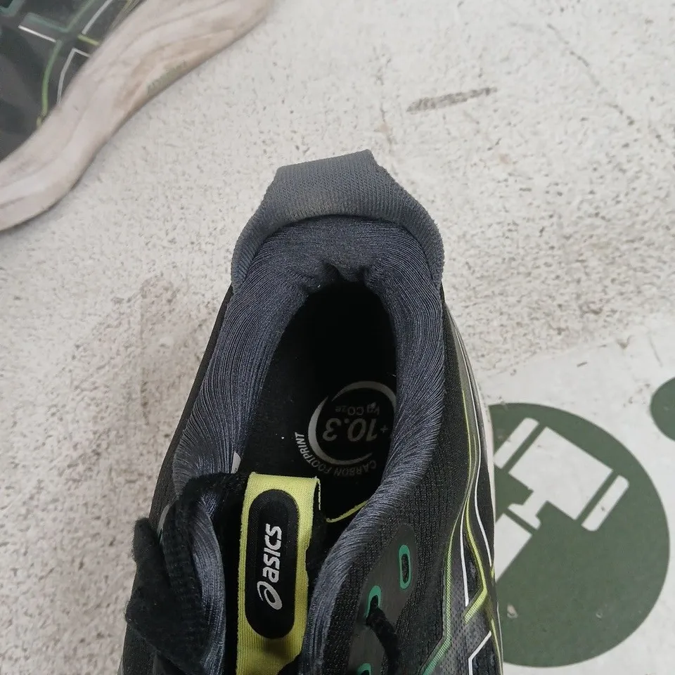 ASICS RUNNING SHOES – BLACK WITH GREEN/YELLOW ACCENTS, MEN'S, SIZE 9