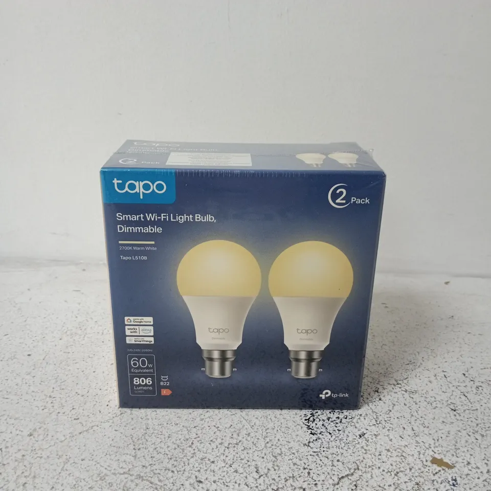 BOXED AND SEALED TP-LINK TAPO SMART WI‑FI LIGHT BULB – DIMMABLE, 2 PACK