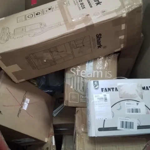 PALLET CONTAINING VARIOUS ASSORTED BOXED HOUSEHOLD ITEMS TO INCLUDE: BABY PLAY MAT, STEAM CLEANER, BED RAIL AND LOTS MORE UNMARKED BOXED ITEMS 