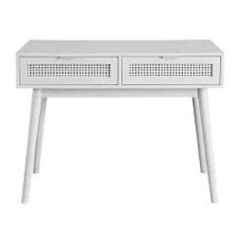 BRAND NEW BOXED WHITE RATTAN STYLE CONSOLE TABLE DESK WITH CONVENIENT DRAWERS