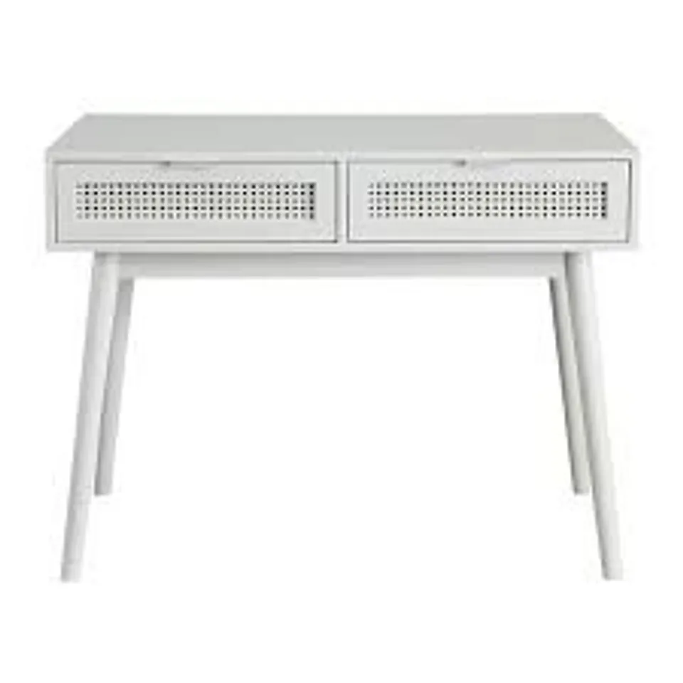 BRAND NEW BOXED WHITE RATTAN STYLE CONSOLE TABLE DESK WITH CONVENIENT DRAWERS
