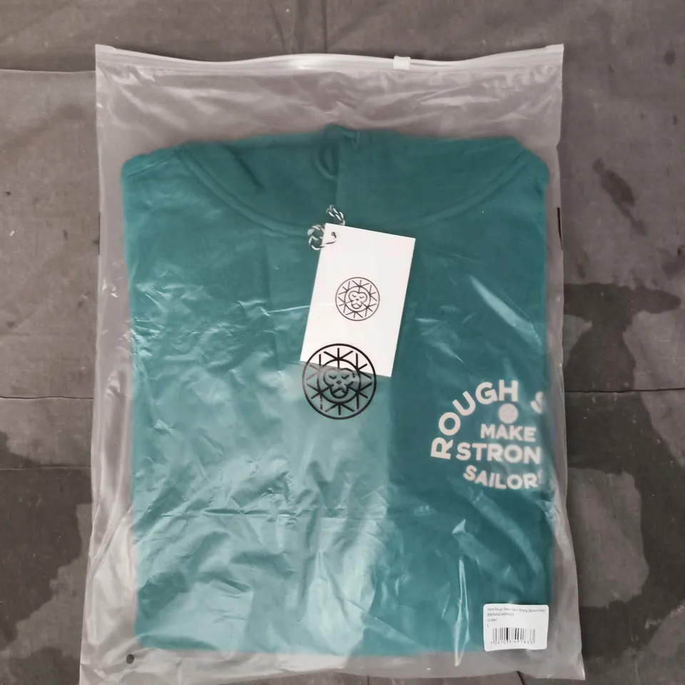 BOX OF APPROXIMATELY 12 BRASS MONKEY MENS ROUGH SEAS MAKE STRONG SAILORS HOODIES IN GREEN SIZE LARGE