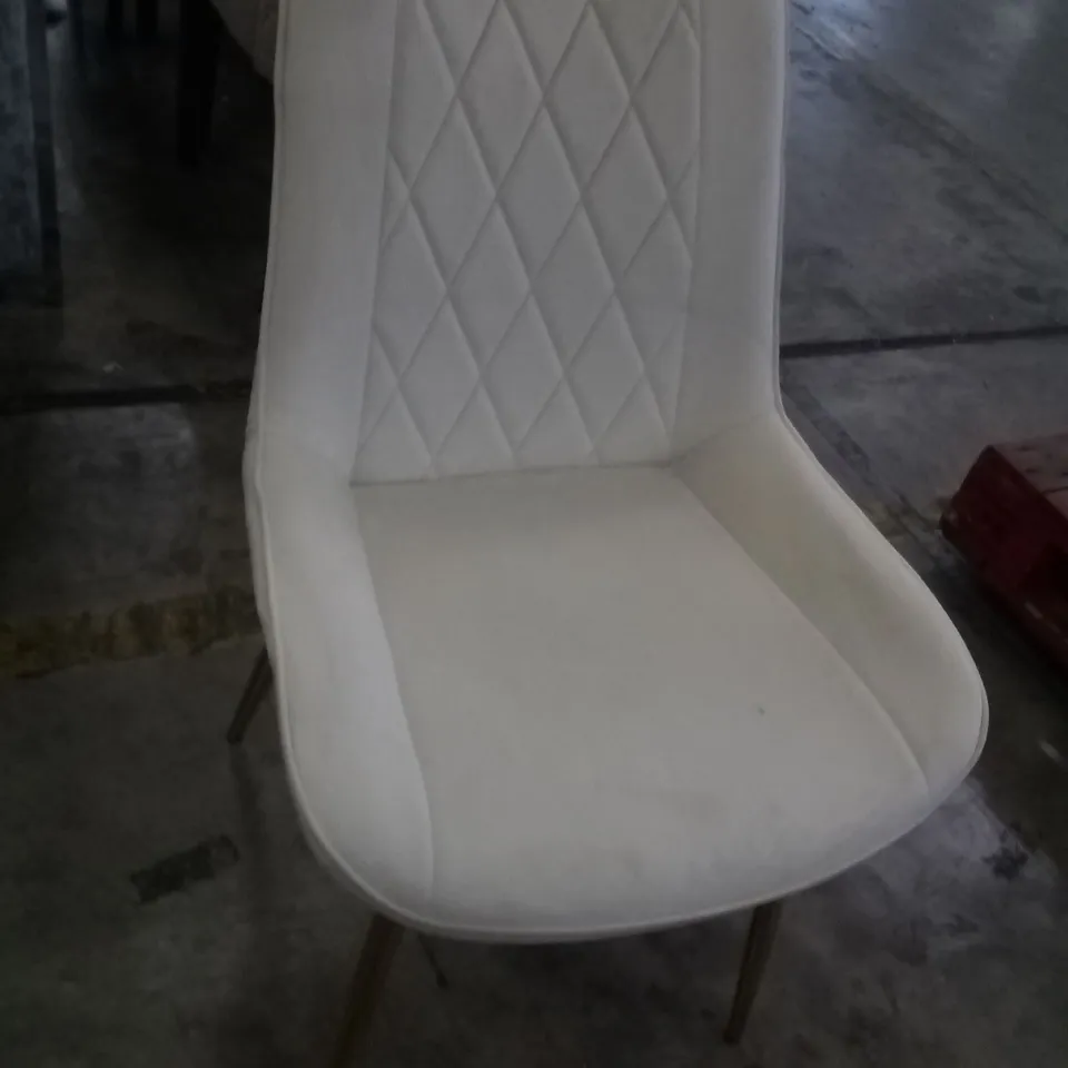 PAIR OF BEIGE FABRIC DINING CHAIRS WITH GOLD EFFECT LEGS