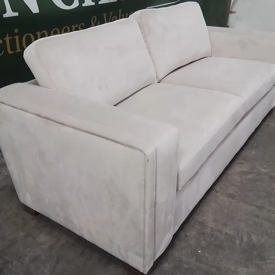 QUALITY DESIGNER EX SHOWROOM MAISON 3 SEATER VELVET SOFA - NATURAL 