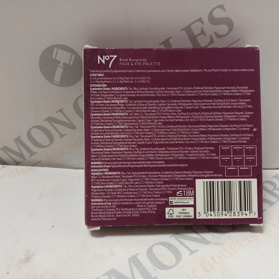 SEALED AND BOXED N07 BOLD BURGUNDY FACE EYE PALETTE