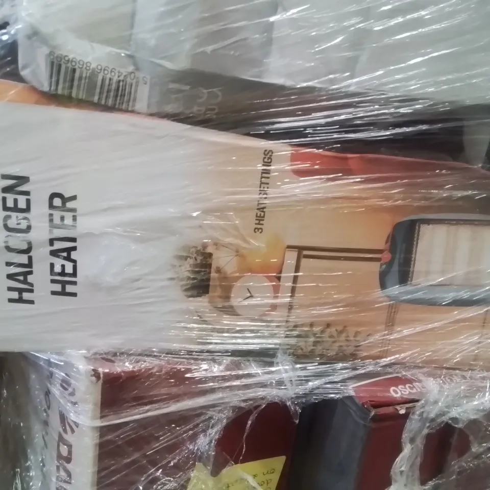 PALLET CONTAINING VARIOUS ELECTRICAL ITEMS AND HOUSEHOLD PRODUCTS TO INCLUDE:1200W HALOGEN HEATER,600W VACUUM CLEANER,1.5L 3KW KETTLE