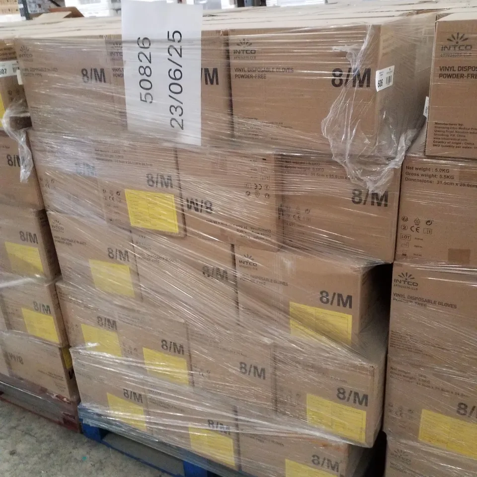 PALLET CONTAINING APPROXIMATELY 700 INTCO VINYL GLOVES 100PK MEDIUM