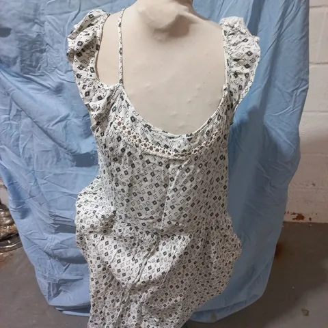SUPERDRY WOMEN'S WHITE PATTERNED DRESS WITH PUFF SLEEVES – SIZE L
