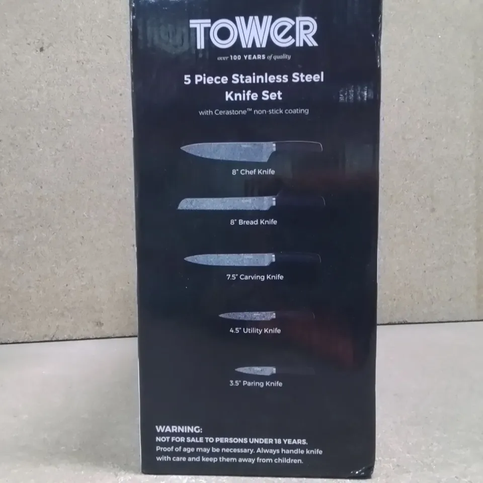 BOXED TOWER 5 PIECE STAINLESS STEEL KNIFE SET WITH CERA STONE 