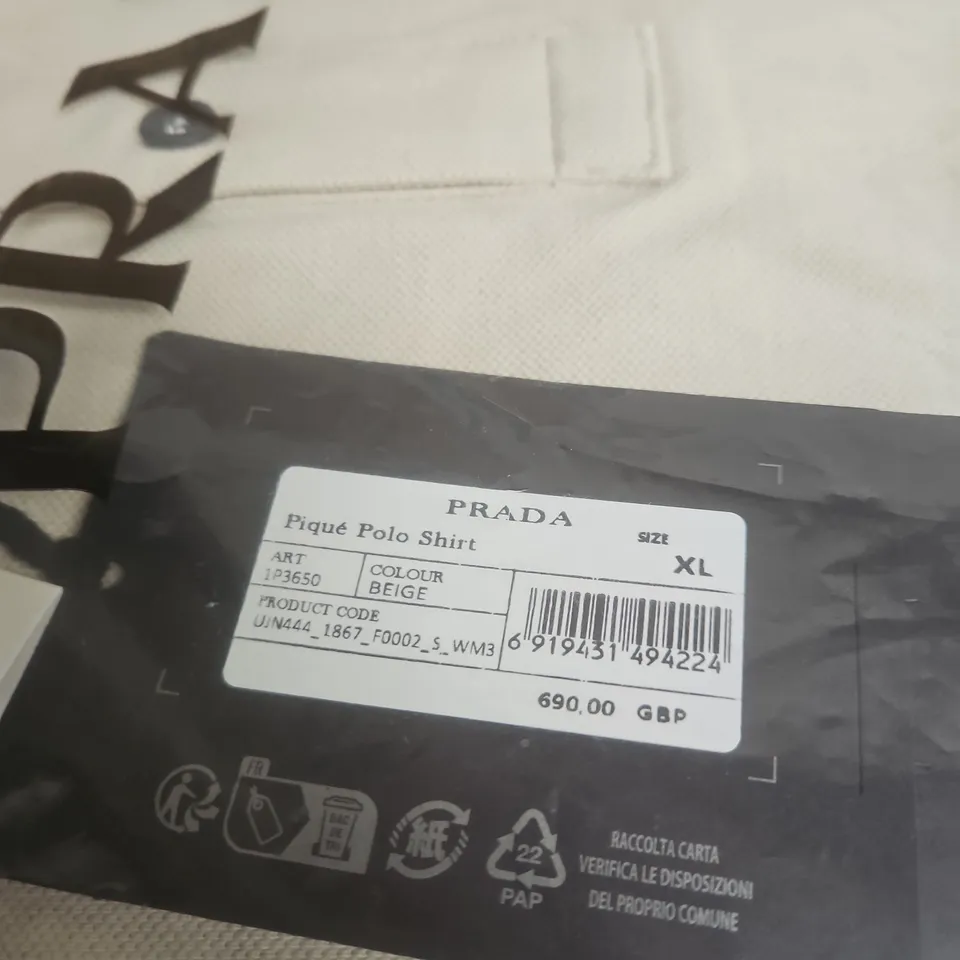 PRADA PIQUE POLO SHIRT - BEIGE, SIZE XL
