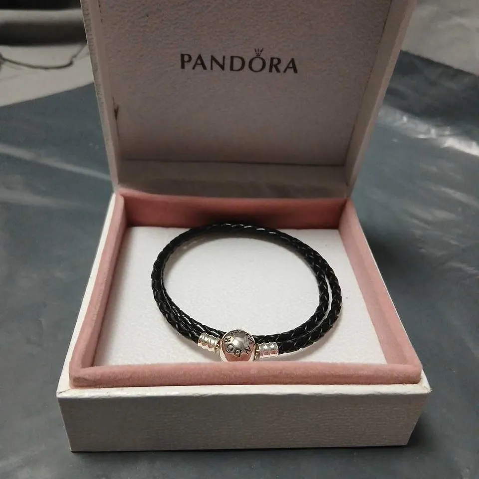 PANDORA BLACK CORD BRACELET WITH SILVER CHARM – BOXED