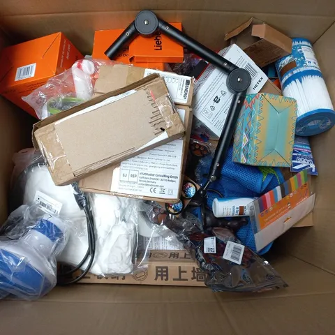 LARGE BOX OF ASSORTED ITEMS TO INCLUDE - AIR FILTER - PAW MAGNETS - BAR CODE SCANNER