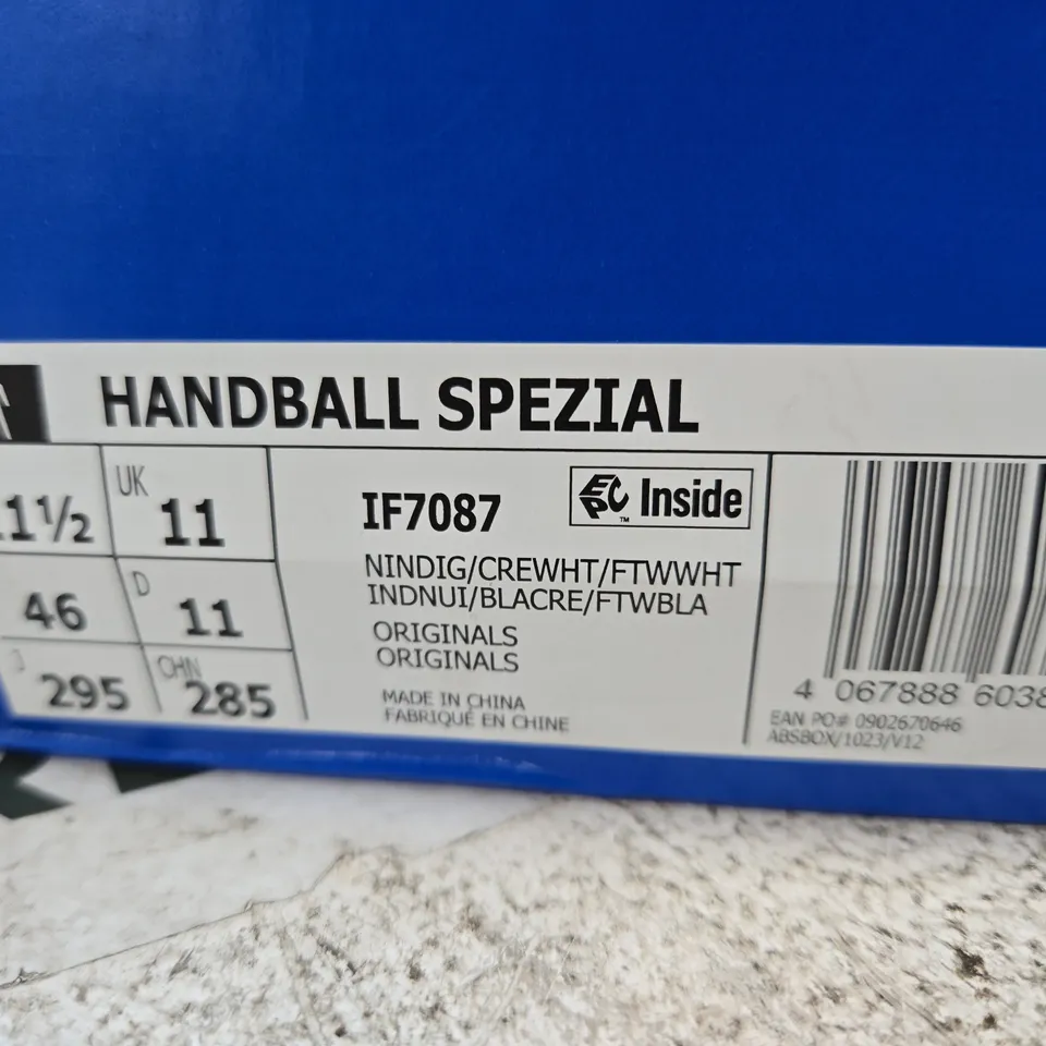BOXEDPAIR OF ADIDAS HANDBALL SPEZIAL TRAINERS – NAVY SUEDE, UK 11