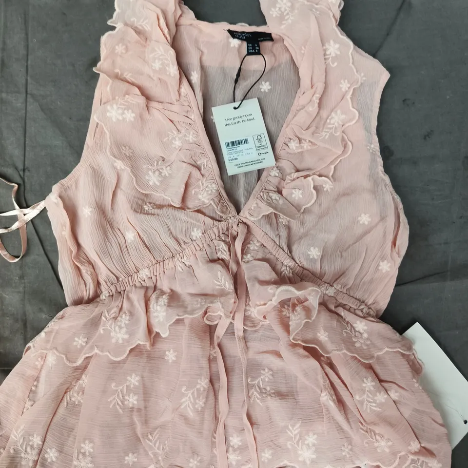 NOBODY'S CHILD ASTLEY EMBROIDERED CRINKLE CHIFFON TOP IN SOFT PINK SIZE UK 8