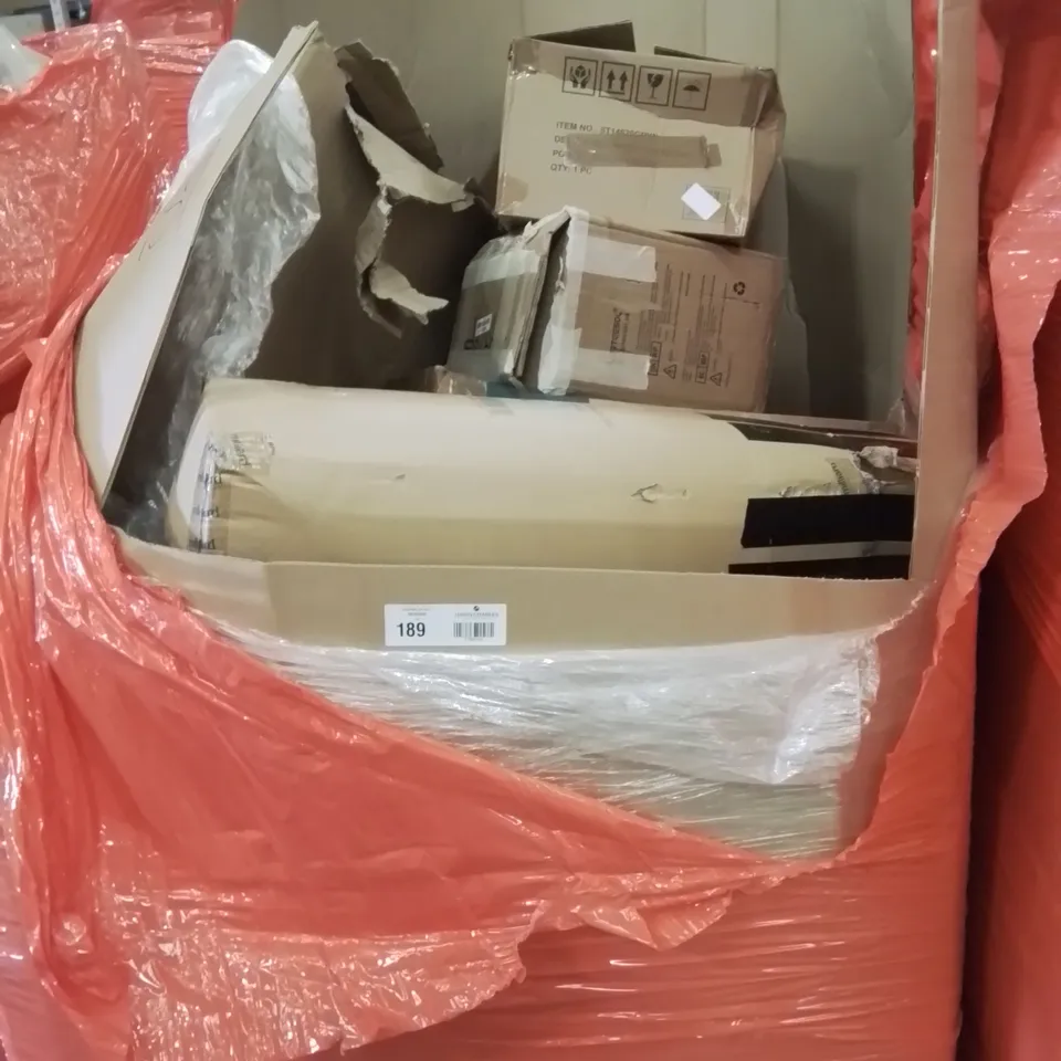 PALLET OF ASSORTED ITEMS TO INCLUDE, PURIFIER & HEATER FAN, DOUBLE AIR BED, LED MIRROR, TV STAND.