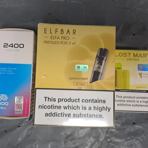 APPROXIMATELY 25 ASSORTED E-CIGARETTE AND VAPE ITEMS TO INCLUDE LOST MARY, ELFBAR, IVG, ETC