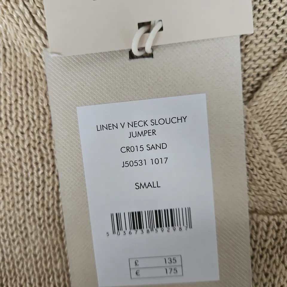JIGSAW LINEN V-NECK SLOUCHY JUMPER – SAND – SMALL