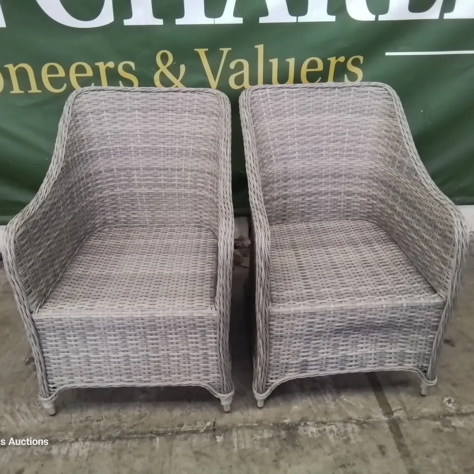 PAIR OF GRET RATTAN EFFECT ARMCHAIRS