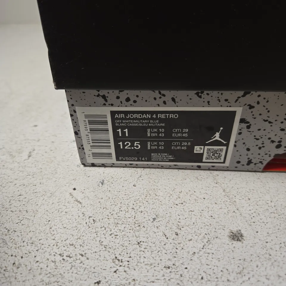 AIR JORDAN 4 RETRO OFF-WHITE/MILITARY BLUE SNEAKERS – UK 10 (MEN'S US 11 / WOMEN'S US 12.5)