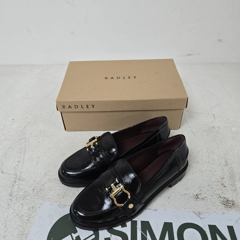RADLEY LINDEN ROW LADIES' BLACK PATENT LEATHER LOAFERS – UK 6 (EU 39, US 8) – BOXED