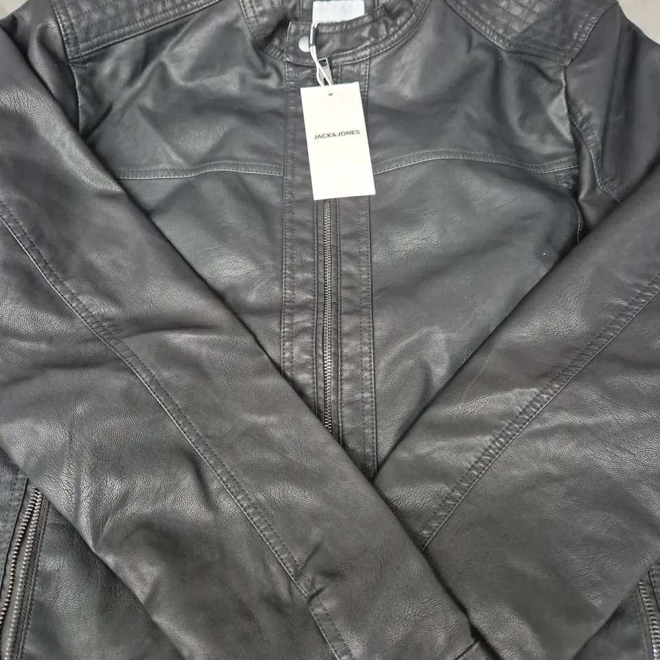JACK & JONES LEATHER JACKET – BLACK – EU XL