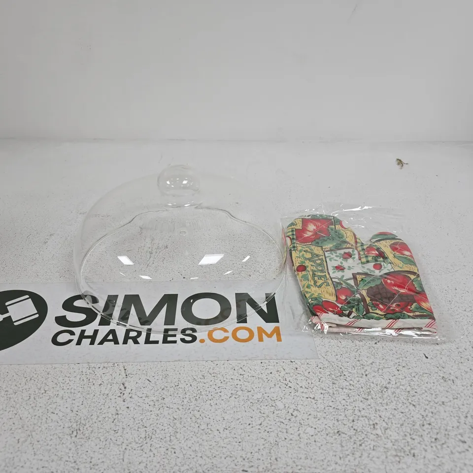 GLASS CAKE DOME COVER WITH OVEN GLOVE BOXED