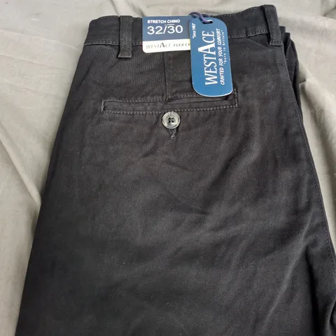 WESTACE STRETCH CHINO TROUSERS, UK 32W X 30L, BLACK