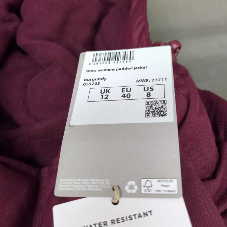 MOUNTAIN WAREHOUSE WOMEN'S BURGUNDY PADDED SNOW JACKET – UK 12 (EU 40, US 8)