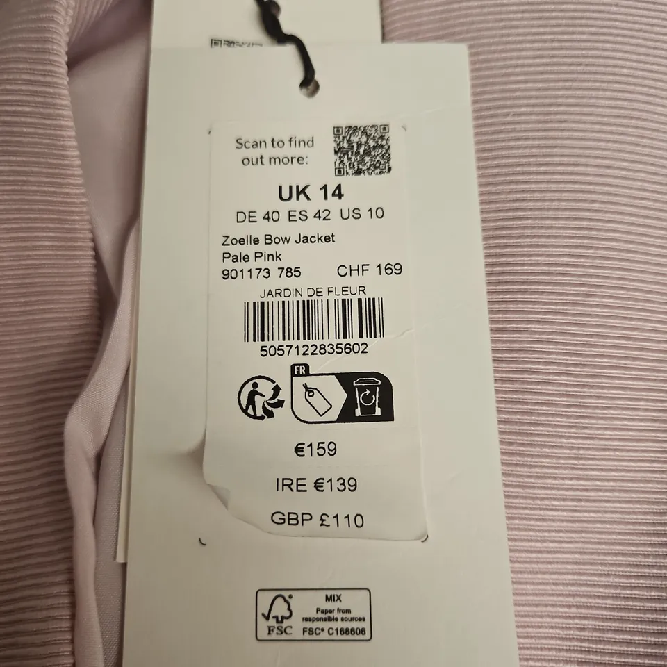 PHASE EIGHT ZOELLE BOW JACKET – PALE PINK, UK14