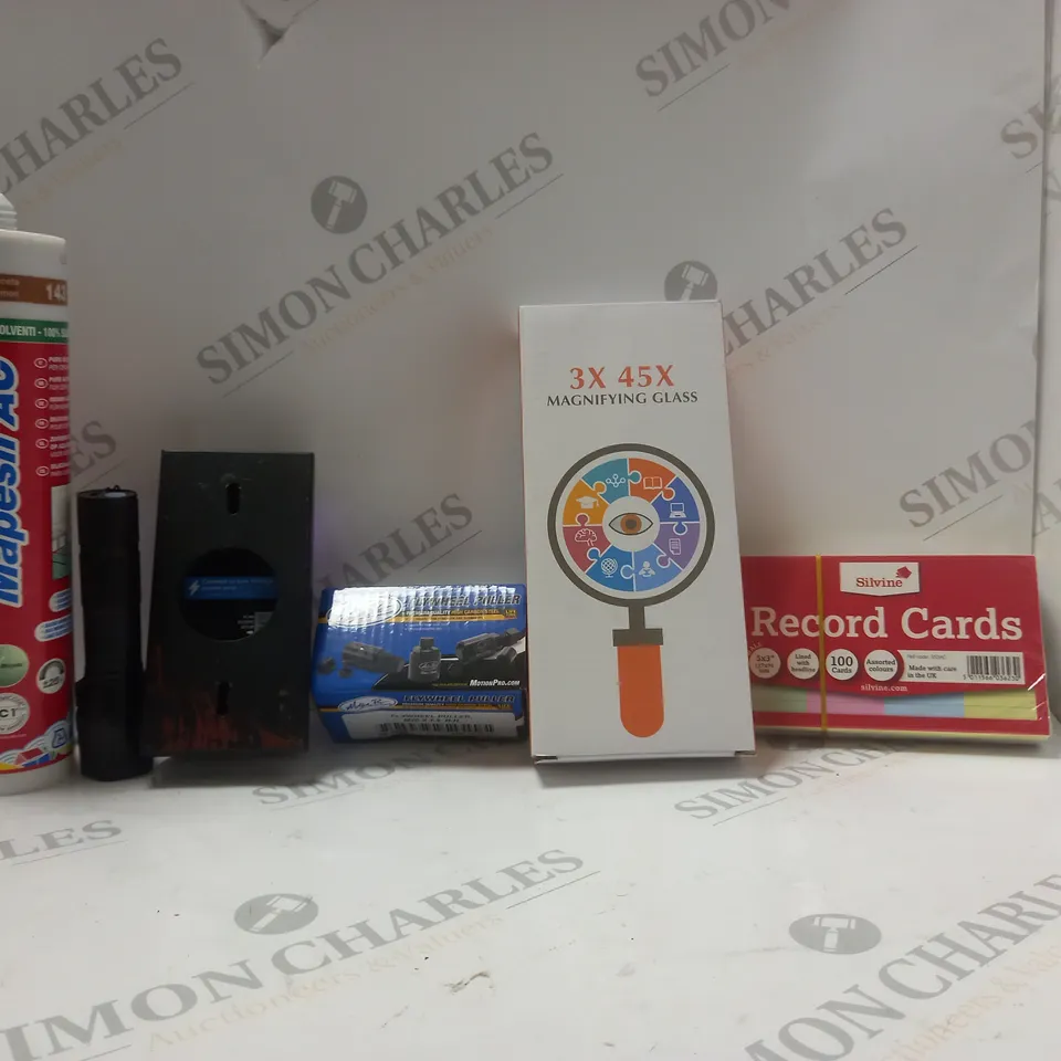 BOX OF APPROX 15 ASSORTED ITEMS TO INCLUDE - SILVINE RECORD CARDS - FLYWHEEL PULLER - MAPESIL AC ECT 