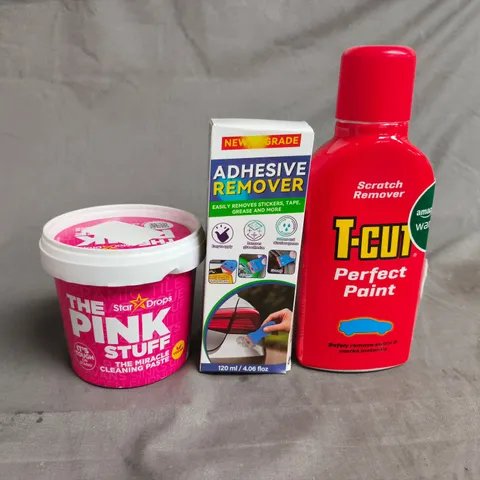 APPROX 10 ASSORTED ITEMS TO INCLUDE: THE PINK STUFF PASTE, ADHESIVE REMOVER, T-CUT PAINT SCRATCH REMOVER