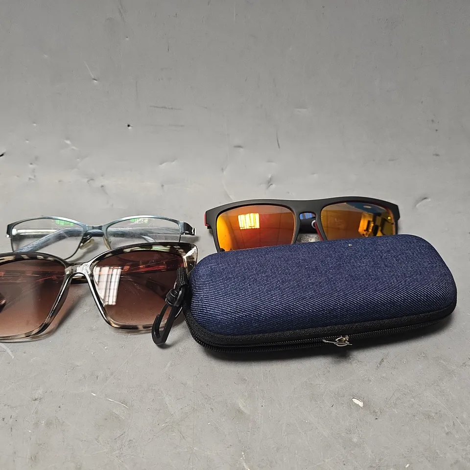 APPROXIMATELY 12 ASSORTED VISION CARE ITEMS TO INCLUDE - SUN GLASSES ,CARRY CASE  , EYEWEAR GLASSES