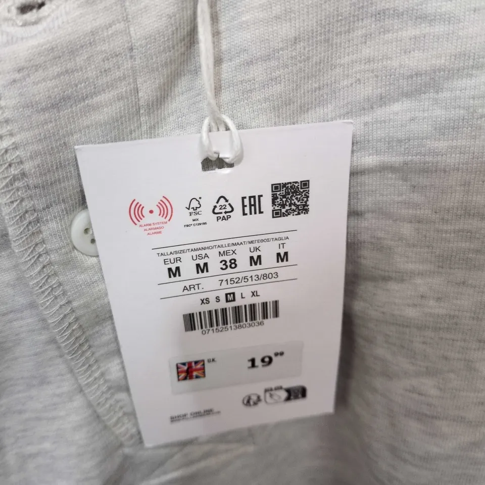 PULL&BEAR GREY LONG-SLEEVE HENLEY TOP – MEN'S, SIZE M