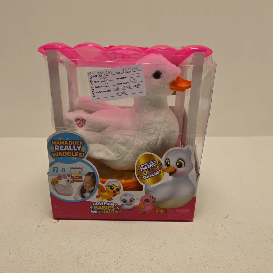 MAMA DUCK REALLY WADDLES! PLUSH DUCK IN PINK BOX