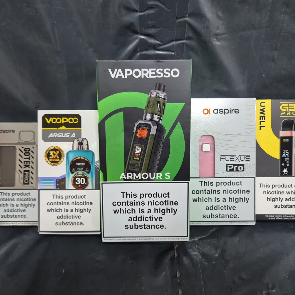 BOX OF APPROXIMATELY 20 ASSORTED VAPING ITEMS AND PRODUCTS TO INCLUDE VAPORESSO, ASPIRE, ETC