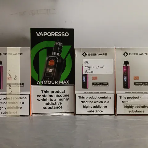 BOX OF APPROXIMATELY 18 ASSORTED E-CIGARETTES TO INCLUDE - VAPORESSO, GEEK VAPES